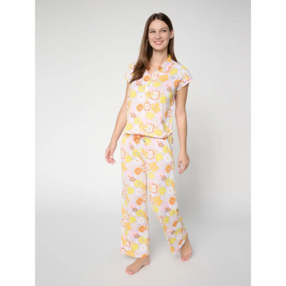 NWT Ocean Pacific Floral Henley Pajama Set Retro 70s Groovy Lounge Sleepwear S